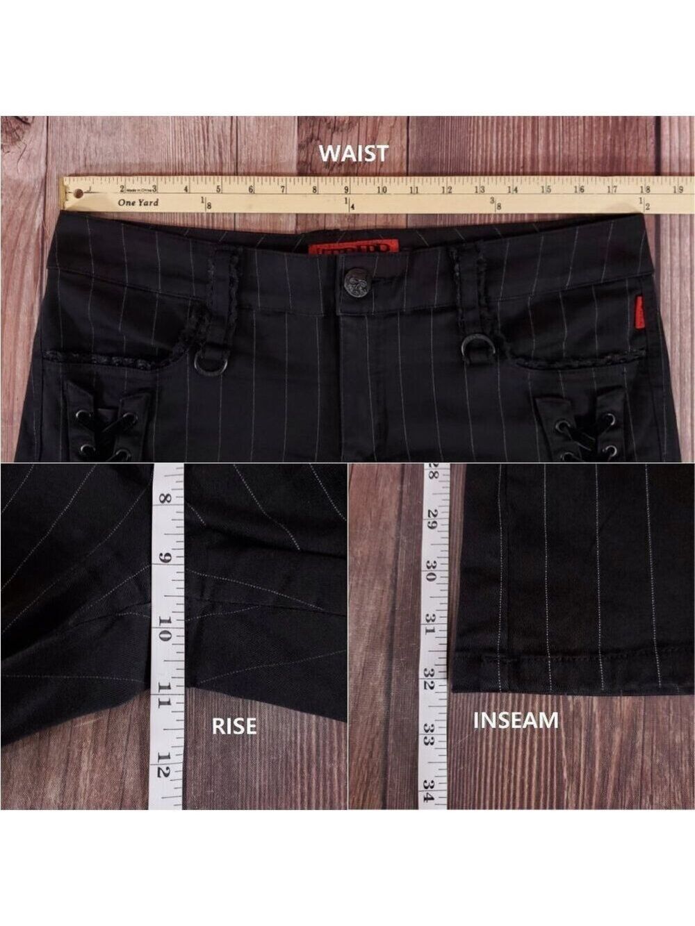 Vtg Tripp NYC Sz 13 Striper Black Tone Boot Cut Pants Pinstripe Goth Punk Y2K - Picture 15 of 15